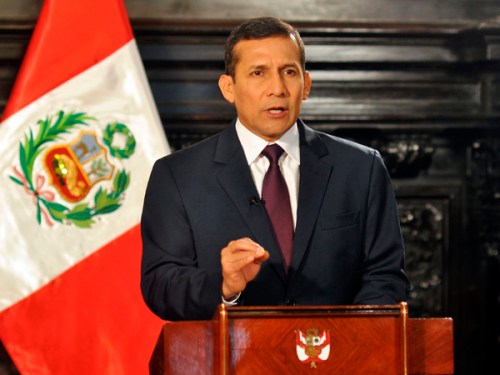 Peru's President Ollanta Humala speaks during a nationwide address at the government palace in Lima
