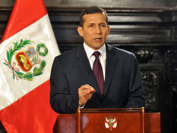 Peru's President Ollanta Humala speaks during a nationwide address at the government palace in Lima