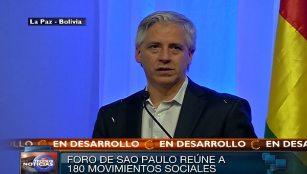 García Linera durante la inauguración oficial del Foro de Sao Paulo. (Foto: teleSUR)