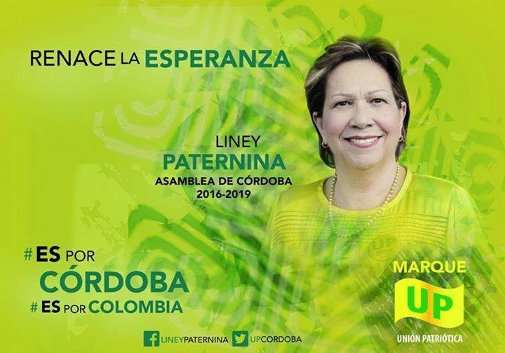 Liney Paternina, cabeza de la lista cerrada por la UP a la asamblea departamental de Córdoba