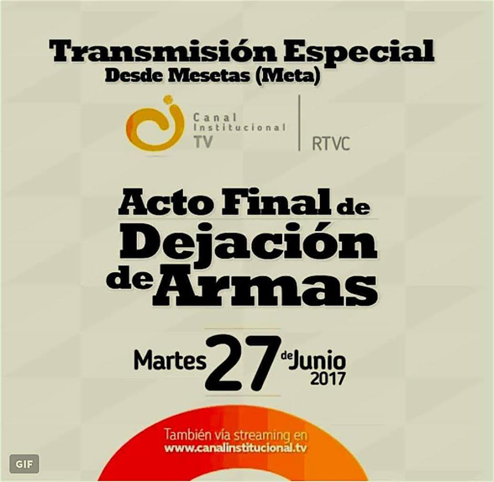 Transmitirán en directo por TV Acto Final de dejación de armas de las&nbsp;FARC
