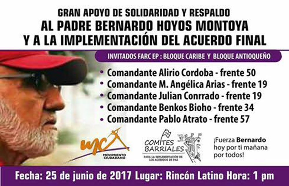 FARC y Ciudadanía de Barranquilla realizan acto de respaldo al Padre Hoyos el domingo 25 de&nbsp;junio