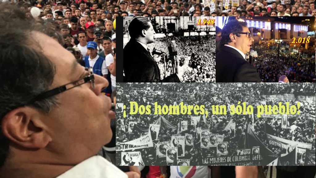 Las banderas de Jorge Eliécer Gaitán y Gustavo&nbsp;Petro.
