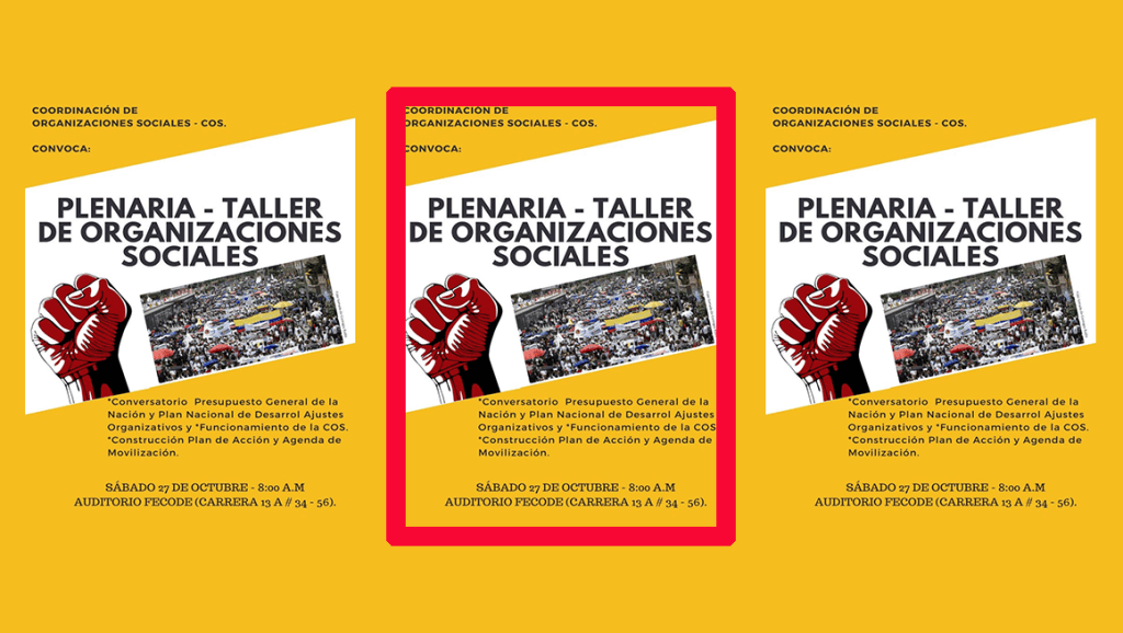 Organizaciones sociales realizarán en Bogotá plenaria- taller el sábado 27 de&nbsp;octubre