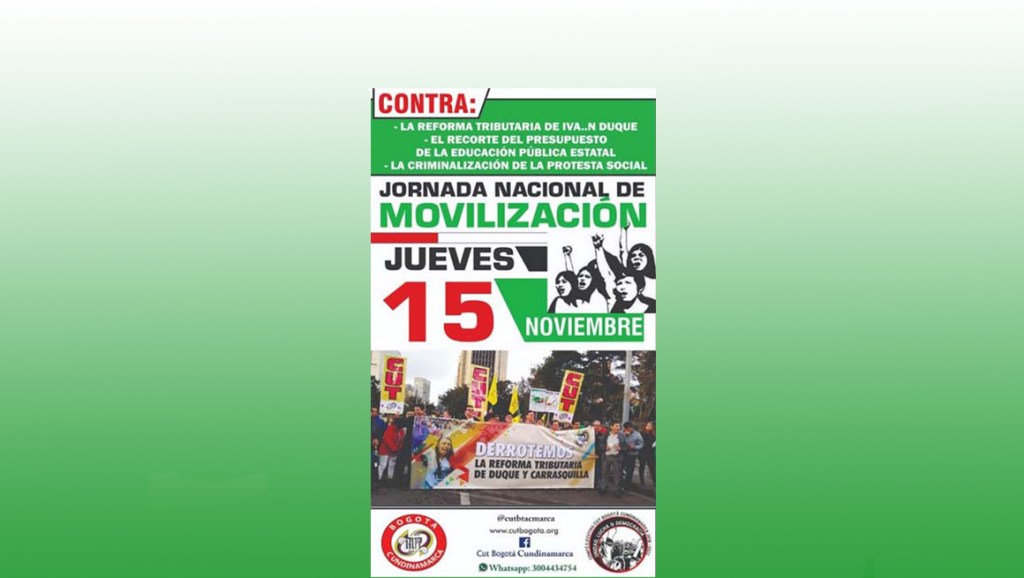 15 de noviembre: ¡Todos contra la monstruosa reforma tributaria de&nbsp;Duque!