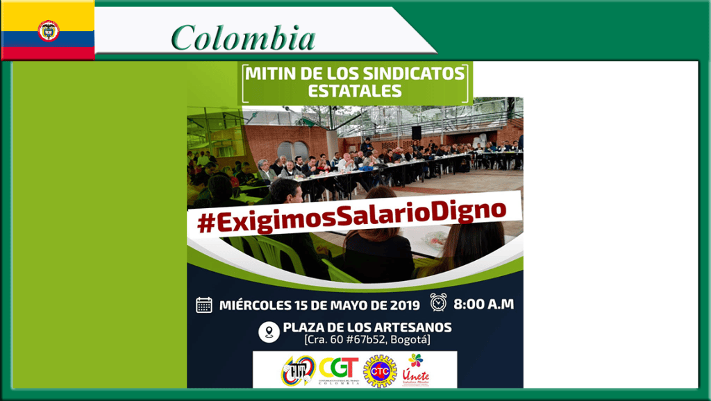 Centrales y federaciones sindicales exigen salario digno para el sector público en&nbsp;Colombia