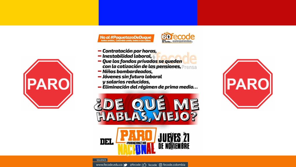 Colombia parará como nunca el 21 de&nbsp;noviembre