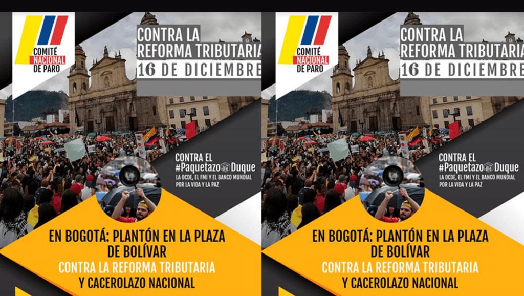 16 de diciembre: rechacemos la Reforma Tributaria en todas las plazas de&nbsp;Colombia