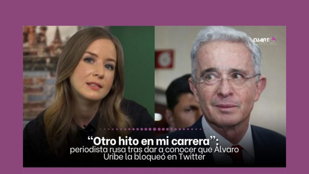“Otro hito en mi carrera”: periodista rusa tras dar a conocer que Álvaro Uribe la bloqueó en&nbsp;Twitter
