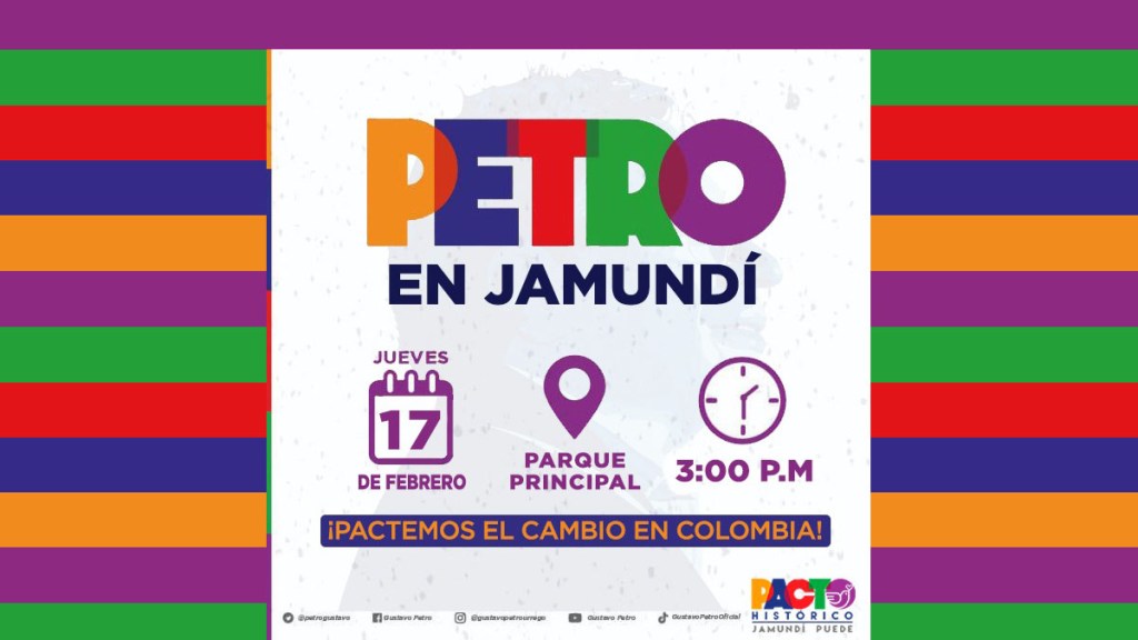 Gustavo Petro visitará Jamundí y Cali, Valle del&nbsp;Cauca.