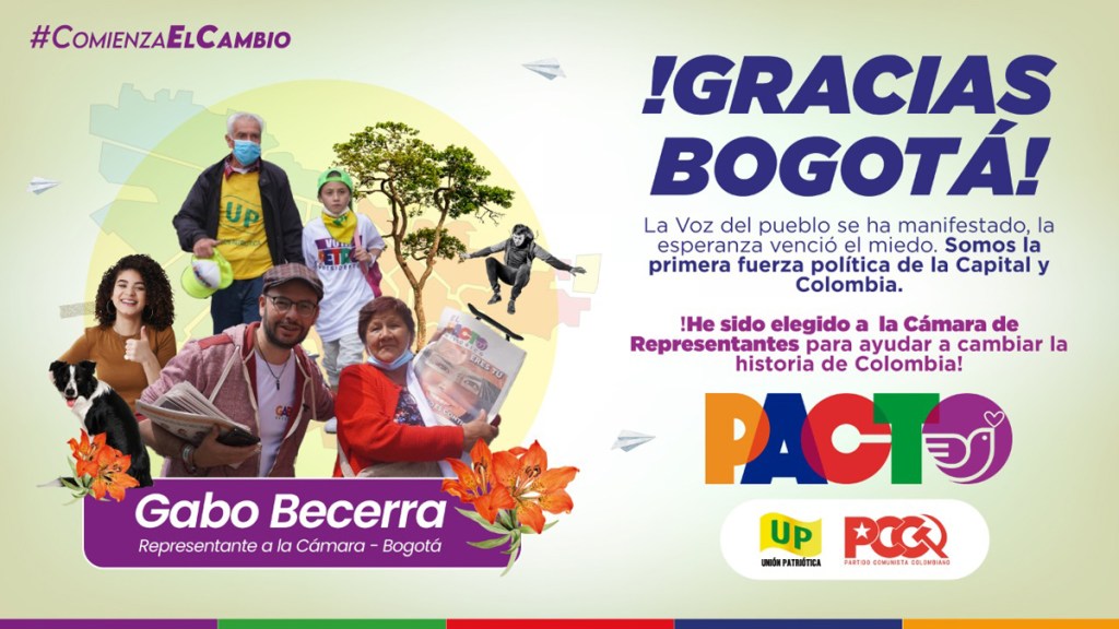 Agradecimiento de Gabriel Becerra nuevo representante a la Cámara por&nbsp;Bogotá