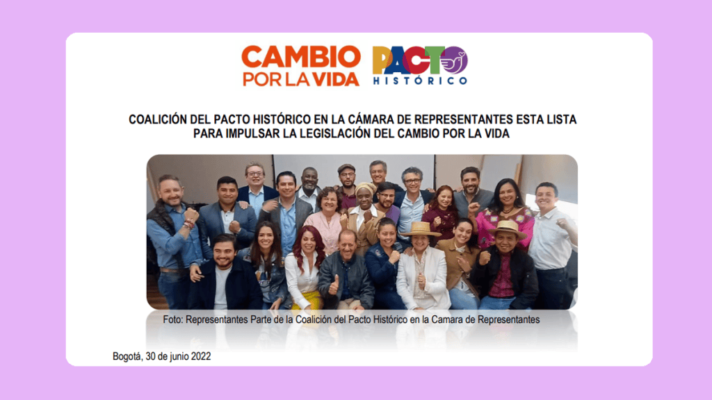COALICIÓN DEL PACTO HISTÓRICO EN LA CÁMARA DE REPRESENTANTES ESTA LISTA PARA IMPULSAR LA LEGISLACIÓN DEL CAMBIO POR LA&nbsp;VIDA