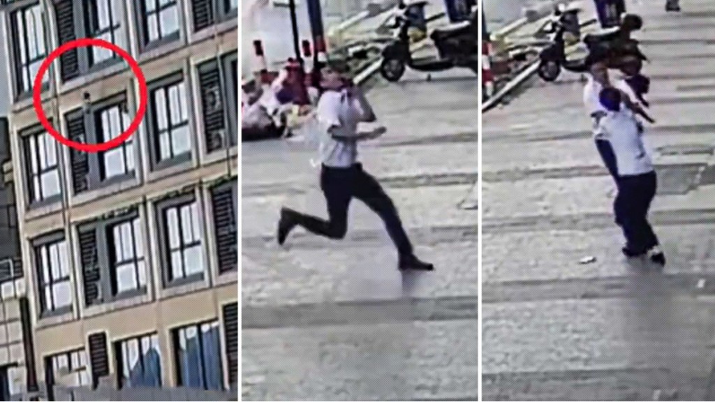 VIDEO: Un hombre atrapa a una niña que cayó de un edificio en&nbsp;China