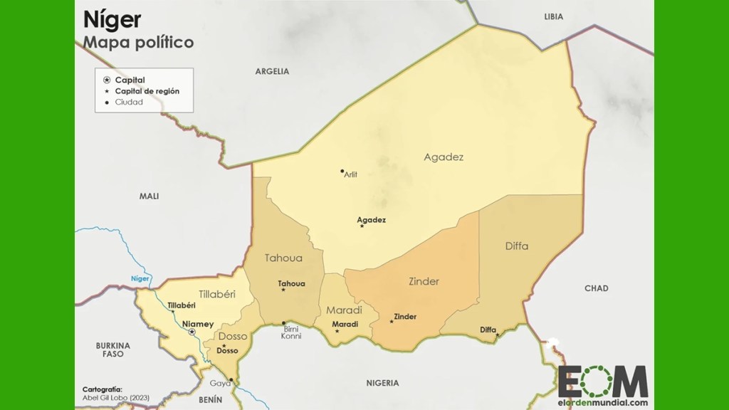 El mapa político de&nbsp;Níger