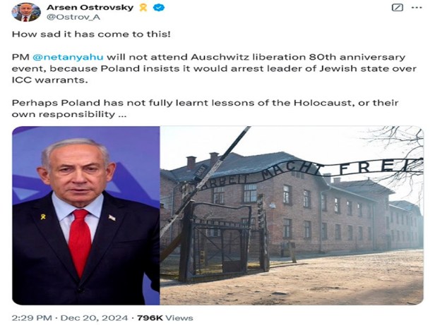El activista israelí Arsen Ostrovsky se equivoca al culpar colectivamente a los polacos por el&nbsp;Holocausto