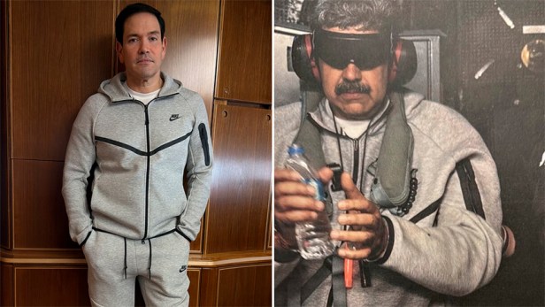 Rubio luce el famoso chándal de Nike, similar al que llevaba Maduro durante su&nbsp;secuestro